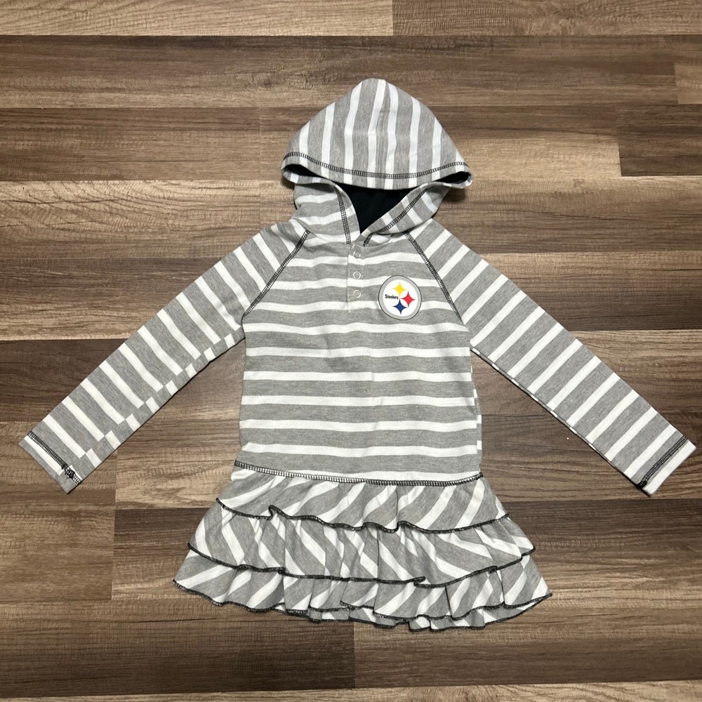 NFL Hoodie Dress Girls 4T Grey White Pittsburgh Steelers Ruffle Hem Football